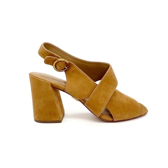 Michael Kors Collection “Asher” Suede Heeled Sandals Camel Slingback Size 9 New - Picture 2 of 11